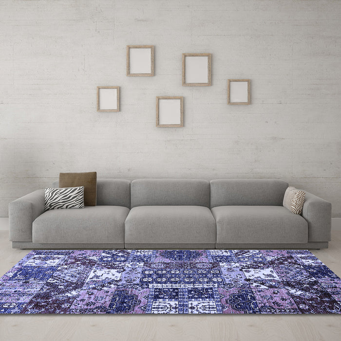 Machine Washable Southwestern Blue Country Rug in a Living Room, wshabs526blu
