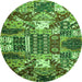 Round Southwestern Green Country Rug, abs526grn