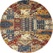 Round Abstract Brown Southwestern Rug, abs526