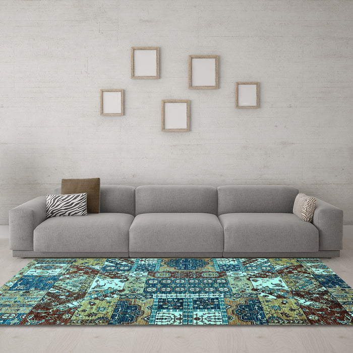 Machine Washable Southwestern Light Blue Country Rug in a Living Room, wshabs526lblu