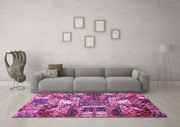 Machine Washable Southwestern Pink Country Rug in a Living Room, wshabs526pnk