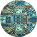 Round Southwestern Light Blue Country Rug, abs526lblu