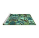 Sideview of Machine Washable Southwestern Turquoise Country Area Rugs, wshabs526turq