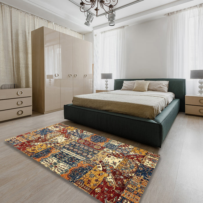 Abstract Brown Southwestern Rug in a Bedroom, abs526