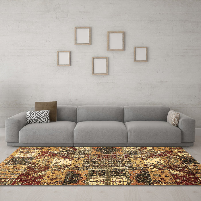 Machine Washable Southwestern Brown Country Rug in a Living Room,, wshabs526brn