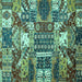 Square Machine Washable Southwestern Turquoise Country Area Rugs, wshabs526turq