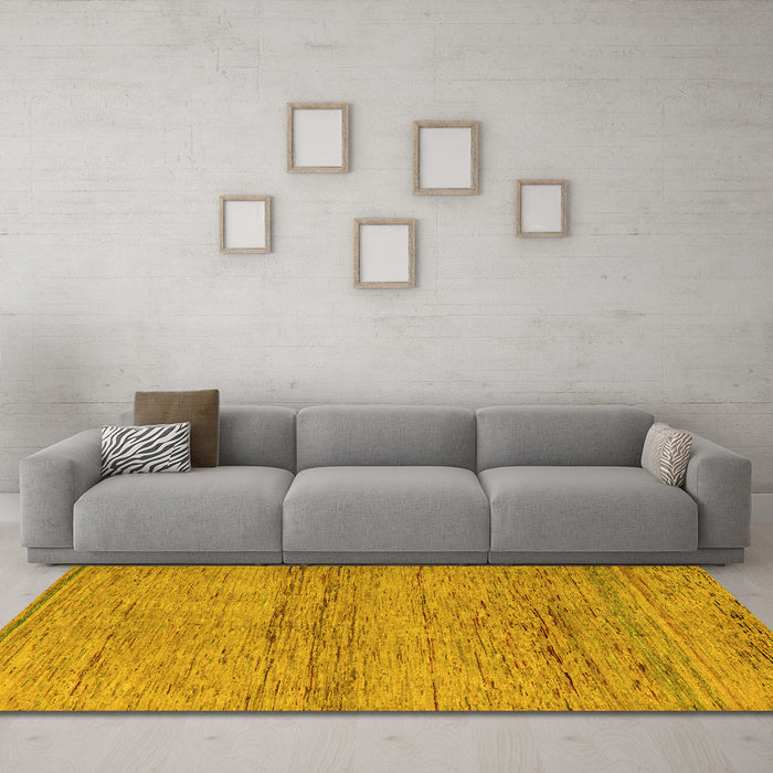 Machine Washable Abstract Yellow Modern Rug in a Living Room, wshabs5270yw