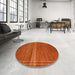 Round Machine Washable Abstract Orange Red Rug in a Office, wshabs5271