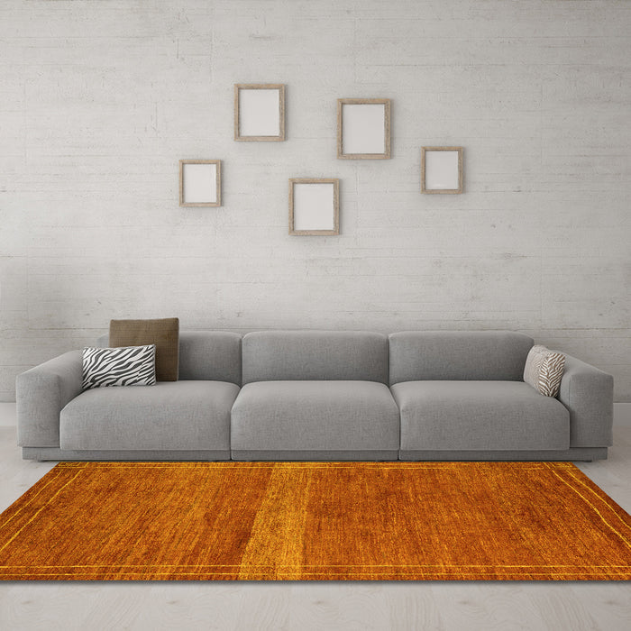 Machine Washable Abstract Yellow Modern Rug in a Living Room, wshabs5271yw