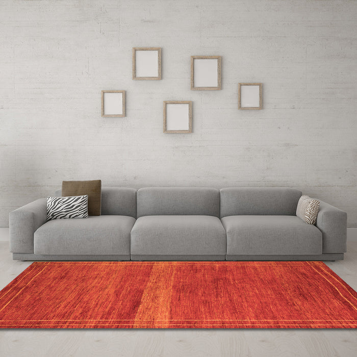Machine Washable Abstract Orange Modern Area Rugs in a Living Room, wshabs5271org