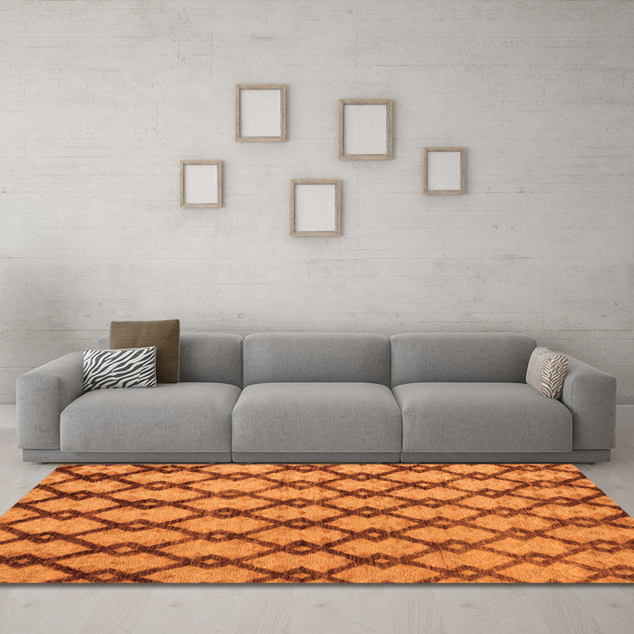 Machine Washable Abstract Orange Modern Area Rugs in a Living Room, wshabs5272org