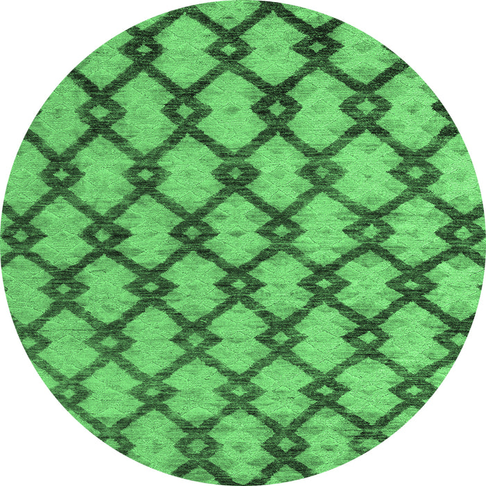 Round Machine Washable Abstract Emerald Green Modern Area Rugs, wshabs5272emgrn