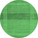 Round Abstract Emerald Green Modern Rug, abs5273emgrn