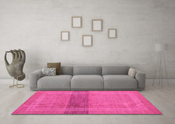 Machine Washable Abstract Pink Modern Rug in a Living Room, wshabs5273pnk