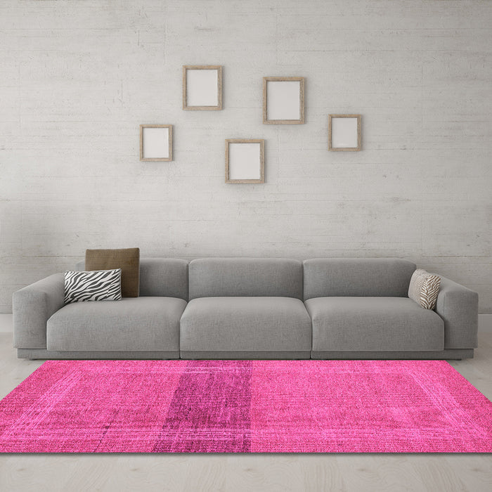 Machine Washable Abstract Pink Modern Rug in a Living Room, wshabs5273pnk