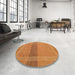 Round Machine Washable Abstract Orange Red Rug in a Office, wshabs5273