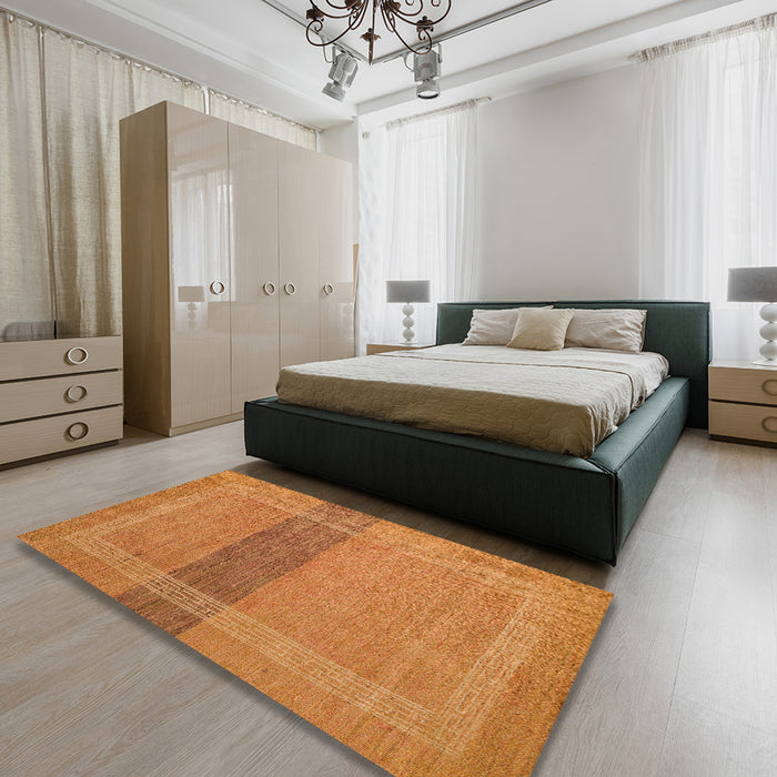 Abstract Orange Red Modern Rug in a Bedroom, abs5273
