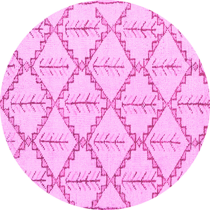 Round Machine Washable Solid Pink Modern Rug, wshabs5274pnk