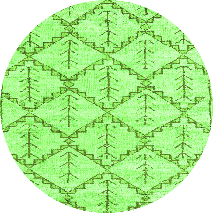 Round Machine Washable Solid Green Modern Area Rugs, wshabs5274grn