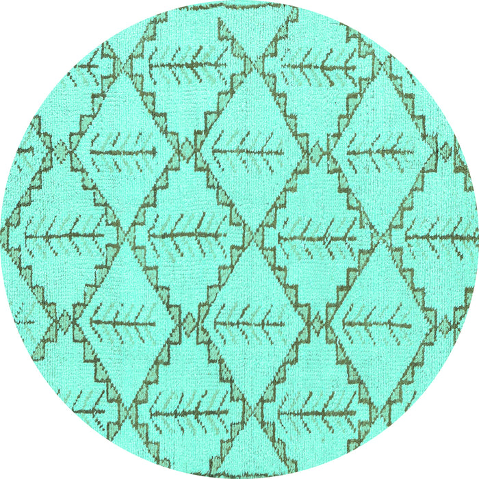 Round Machine Washable Solid Turquoise Modern Area Rugs, wshabs5274turq