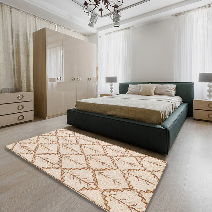 Machine Washable Abstract Brown Sugar Brown Rug in a Bedroom, wshabs5274