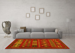 Machine Washable Southwestern Yellow Country Rug in a Living Room, wshabs5275yw