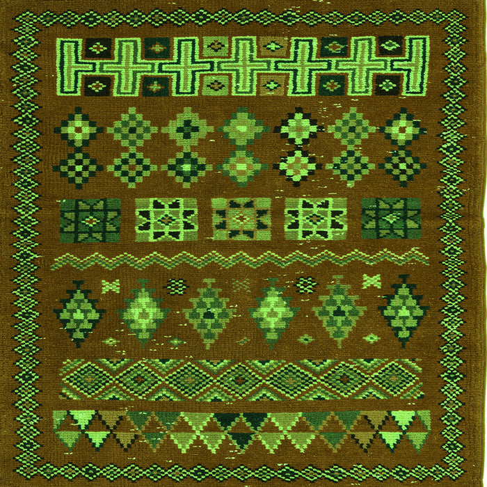 Square Machine Washable Southwestern Green Country Area Rugs, wshabs5275grn