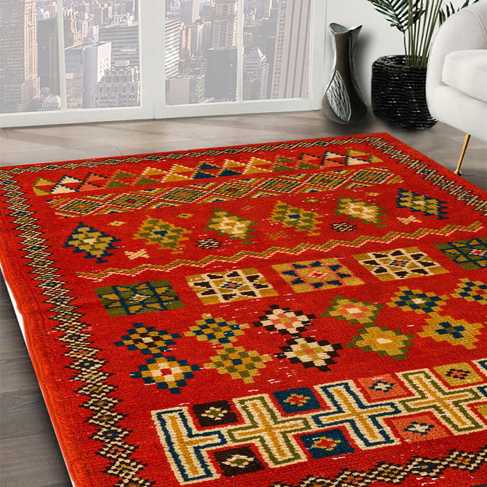 Abstract Light Brown Southwestern Rug in Family Room, abs5275