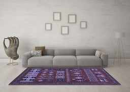 Machine Washable Southwestern Blue Country Rug in a Living Room, wshabs5275blu