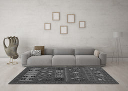 Machine Washable Southwestern Gray Country Rug in a Living Room,, wshabs5275gry