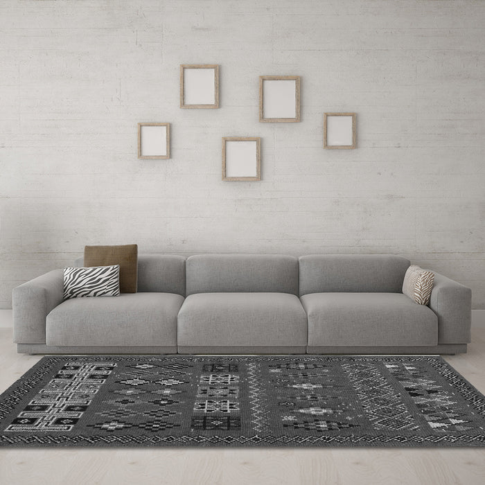 Machine Washable Southwestern Gray Country Rug in a Living Room,, wshabs5275gry