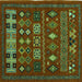 Square Machine Washable Southwestern Turquoise Country Area Rugs, wshabs5275turq