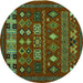 Round Machine Washable Southwestern Turquoise Country Area Rugs, wshabs5275turq