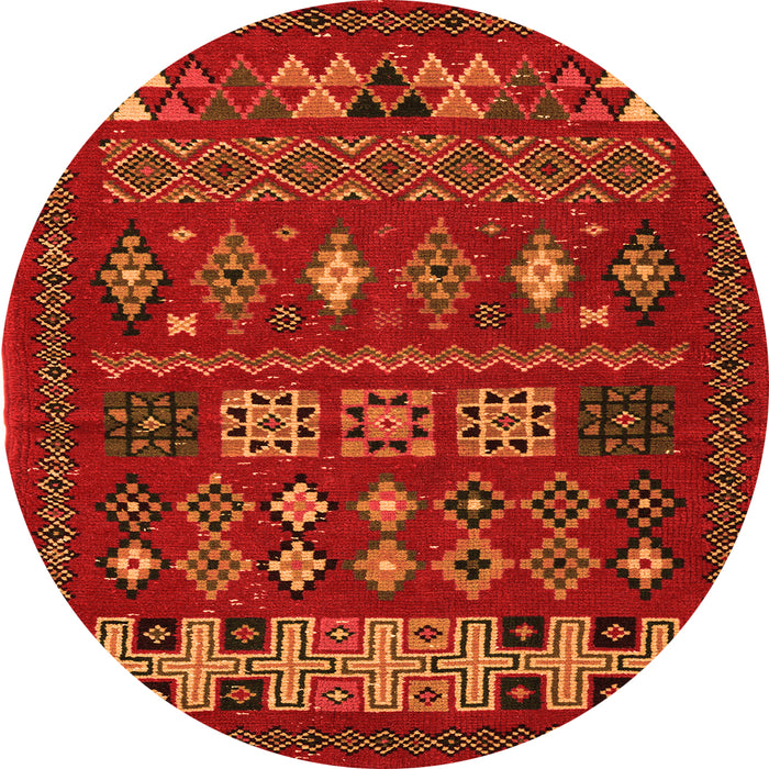 Round Machine Washable Southwestern Orange Country Area Rugs, wshabs5275org