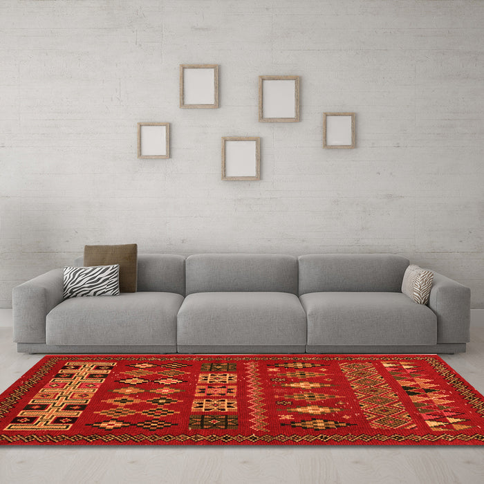 Machine Washable Southwestern Orange Country Area Rugs in a Living Room, wshabs5275org