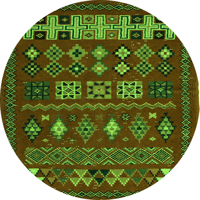 Round Machine Washable Southwestern Green Country Area Rugs, wshabs5275grn