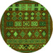 Round Machine Washable Southwestern Green Country Area Rugs, wshabs5275grn