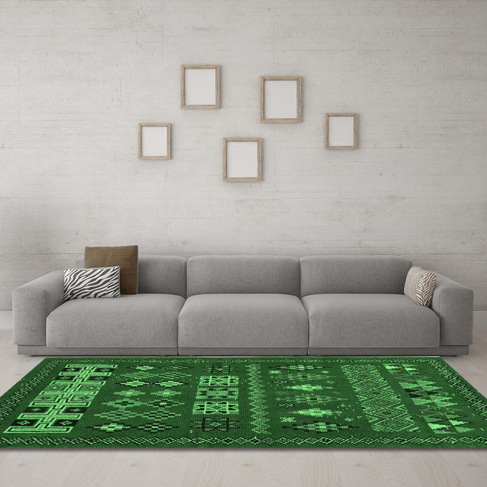 Machine Washable Southwestern Emerald Green Country Area Rugs in a Living Room,, wshabs5275emgrn