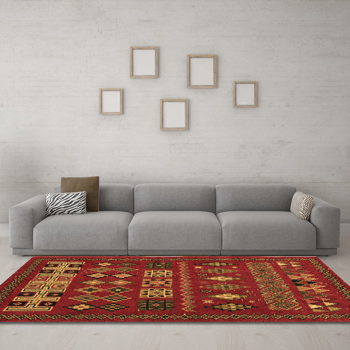 Machine Washable Southwestern Brown Country Rug in a Living Room,, wshabs5275brn