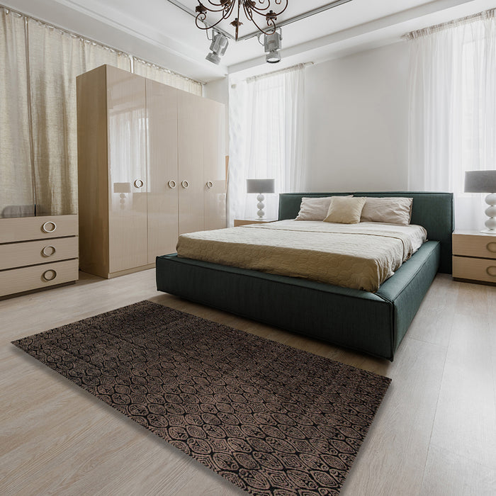 Machine Washable Abstract Coffee Brown Rug in a Bedroom, wshabs5276