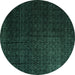 Round Abstract Turquoise Modern Rug, abs5276turq