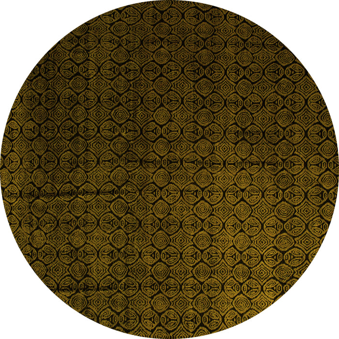 Round Machine Washable Abstract Yellow Modern Rug, wshabs5276yw