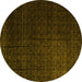 Round Machine Washable Abstract Yellow Modern Rug, wshabs5276yw