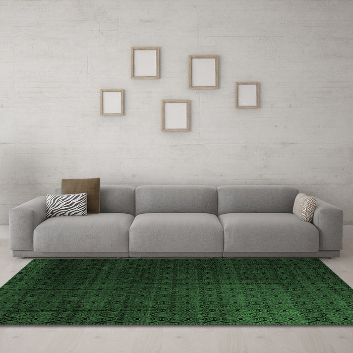 Machine Washable Abstract Emerald Green Modern Area Rugs in a Living Room,, wshabs5276emgrn