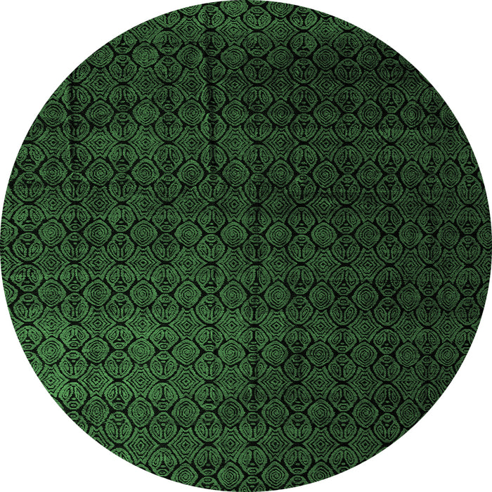 Round Machine Washable Abstract Emerald Green Modern Area Rugs, wshabs5276emgrn
