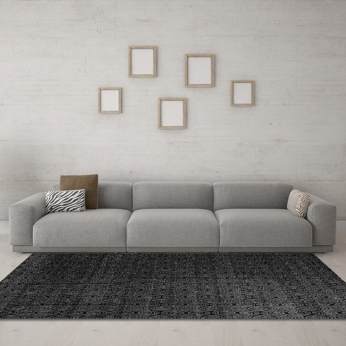Machine Washable Abstract Gray Modern Rug in a Living Room,, wshabs5276gry