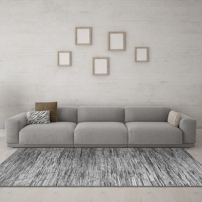 Machine Washable Abstract Gray Modern Rug in a Living Room,, wshabs5277gry