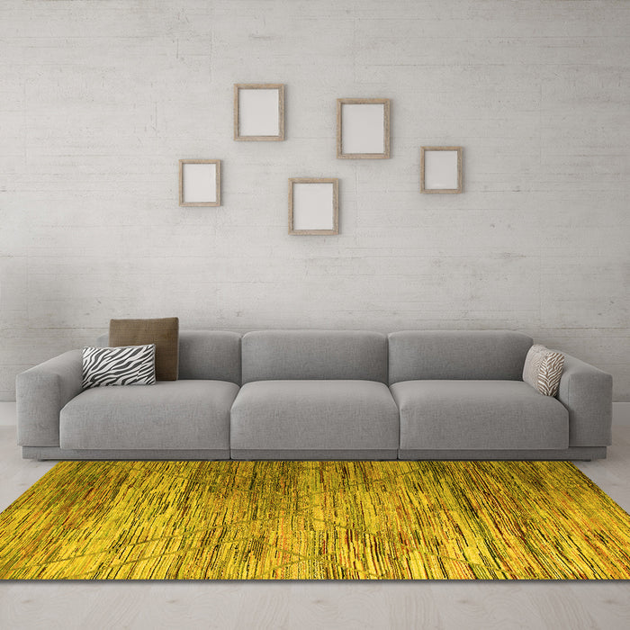 Machine Washable Abstract Yellow Modern Rug in a Living Room, wshabs5277yw