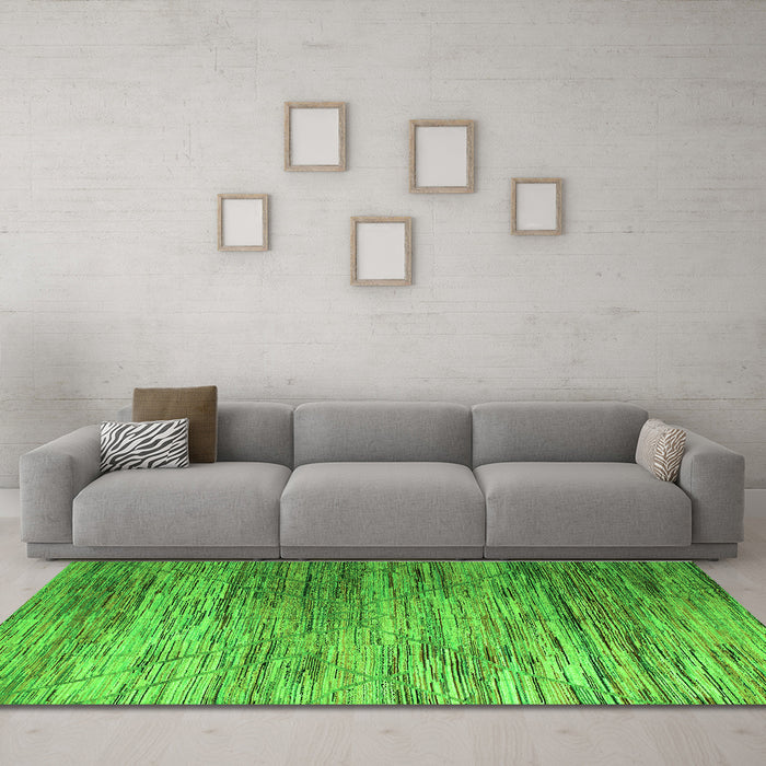 Machine Washable Abstract Green Modern Area Rugs in a Living Room,, wshabs5277grn