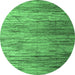 Round Machine Washable Abstract Emerald Green Modern Area Rugs, wshabs5277emgrn